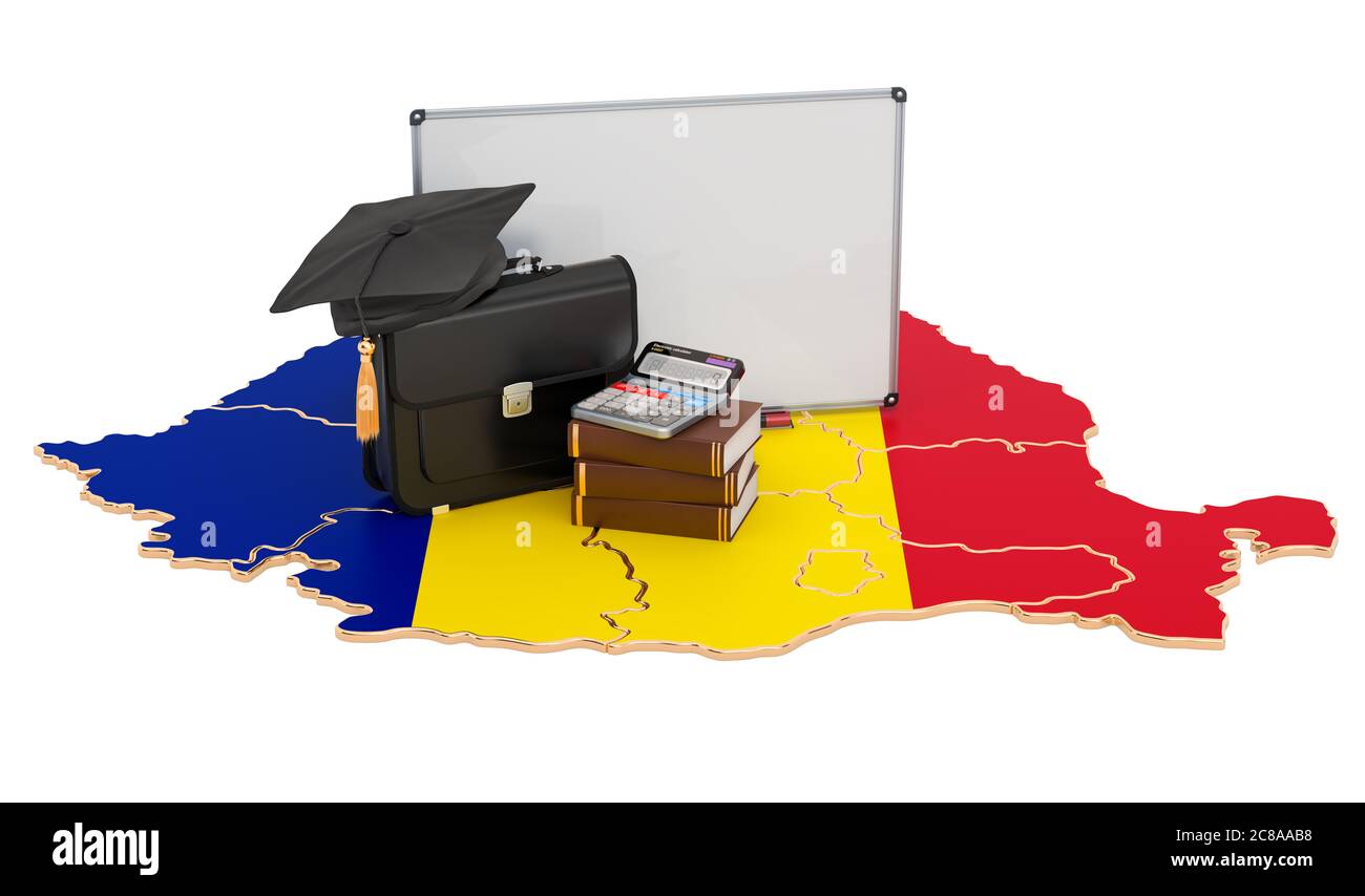Business Education in Romania Concept, rendering 3D isolato su sfondo bianco Foto Stock