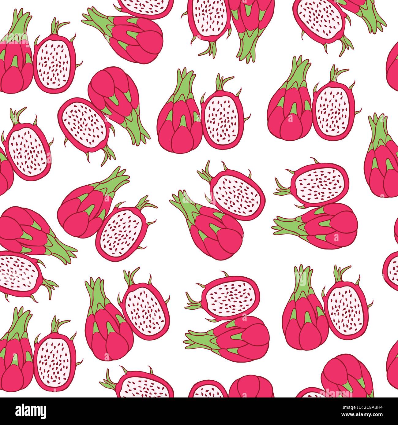 Motivo senza cuciture Dragon Fruit. Grafica raster con sfondo Illustrazione Vettoriale