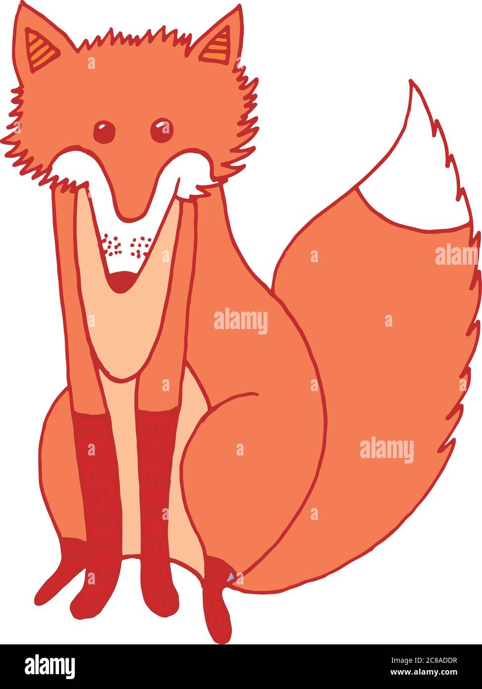 Forest animale volpe doodle cartoon semplice illustrazione. Bambini disegno stile Illustrazione Vettoriale
