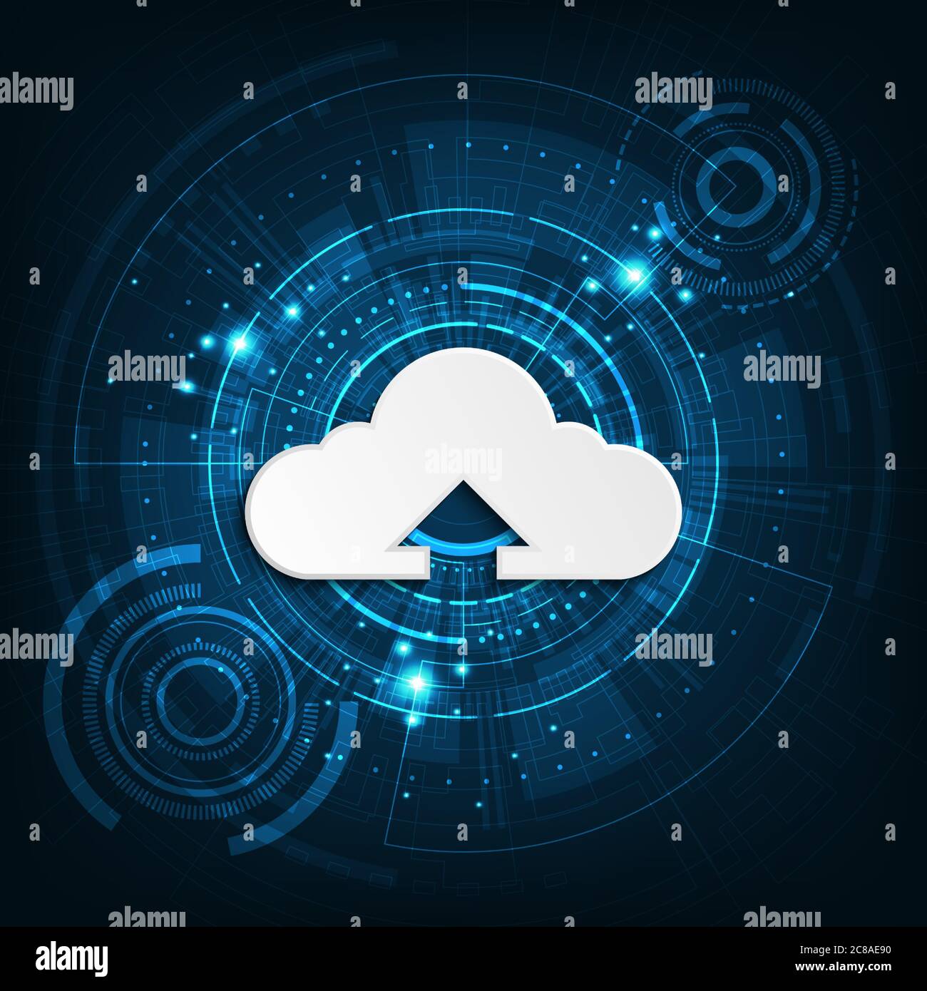 Simbolo cloud che indica il trasferimento dei dati ai sistemi digitali. Illustrazione Vettoriale