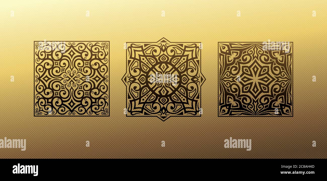 Elementi di disegno lineari. Disegno vettoriale ornamento oro per il tuo disegno, pagina web Illustrazione Vettoriale