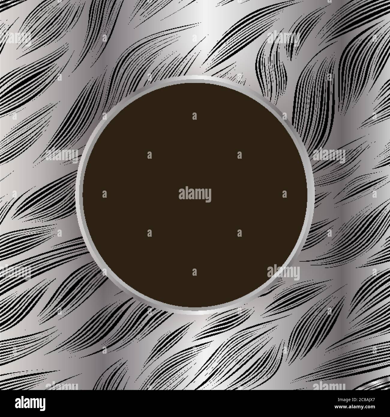 Cerchio vettoriale cornice su foglia disegno a mano su sfondo argento Illustrazione Vettoriale