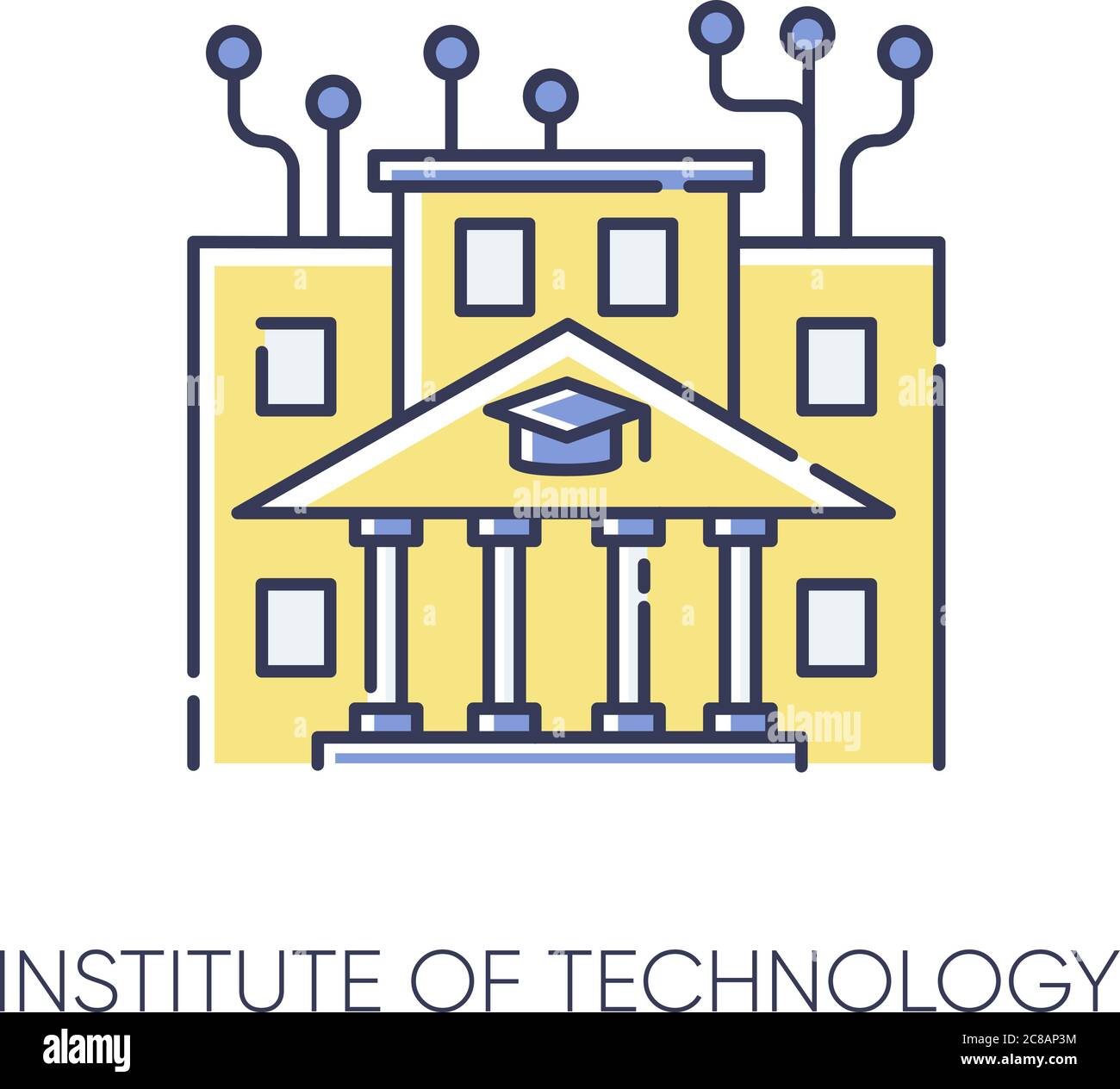 Istituto di tecnologia RGB icona colore. Professional IT College, istruzione superiore. Accademia di programmazione informatica, corsi di codifica. Illus vettore isolato Illustrazione Vettoriale