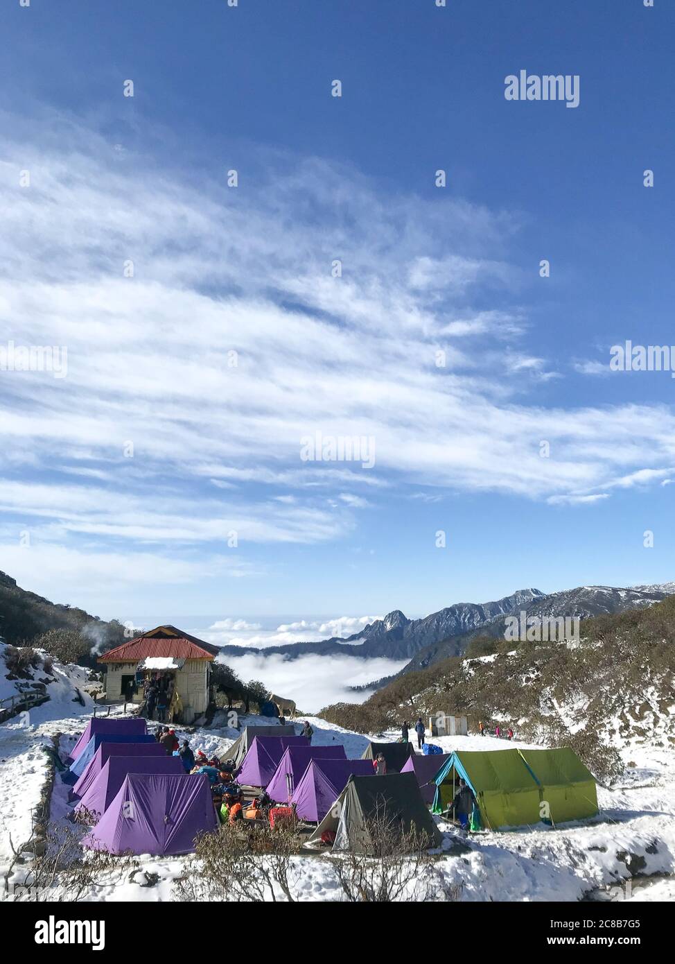 Campeggio Dzongri, Goecha la Trek Foto Stock