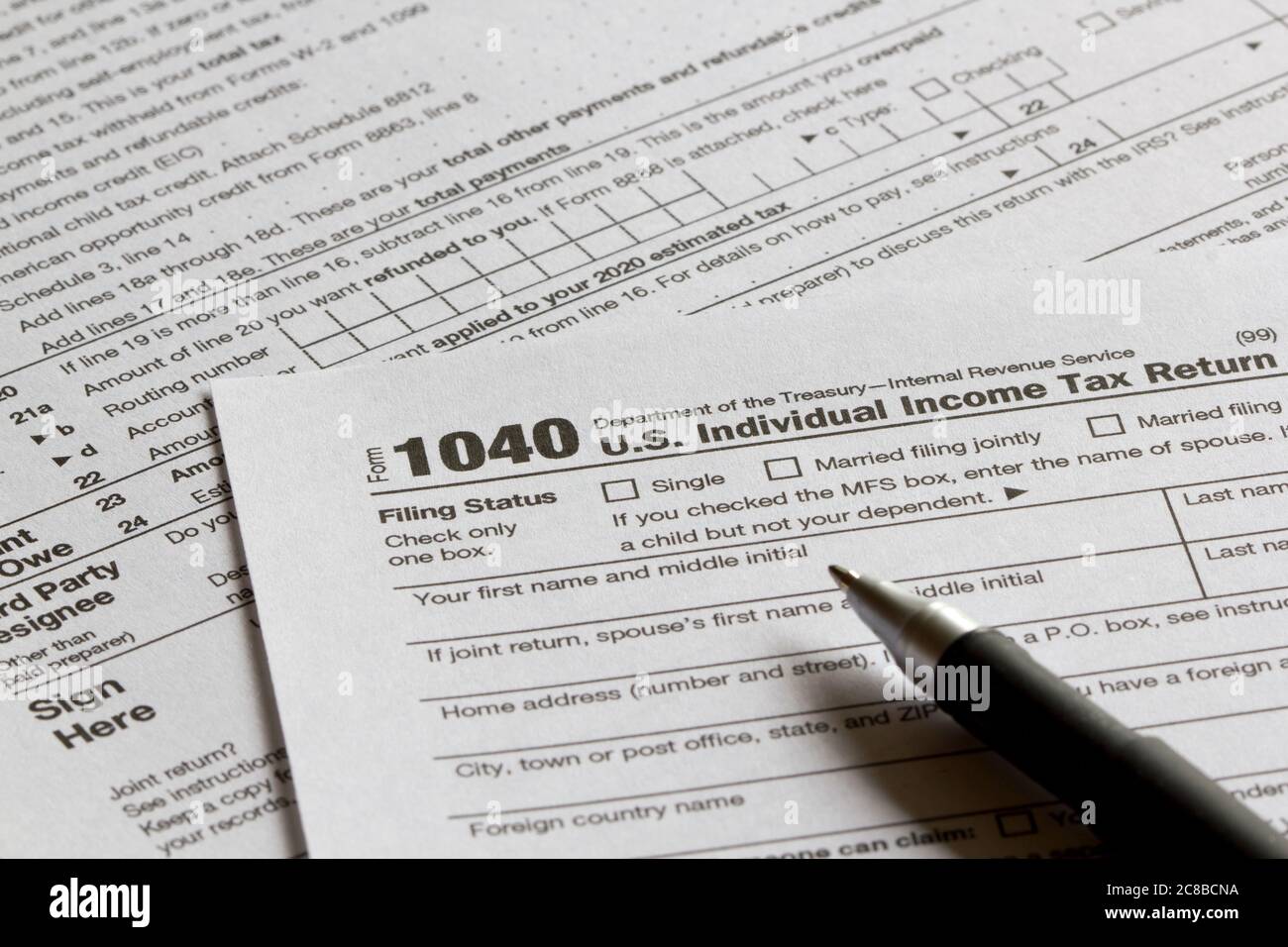 Modulo 1040, dichiarazione delle imposte sul reddito individuale degli Stati Uniti. Foto Stock