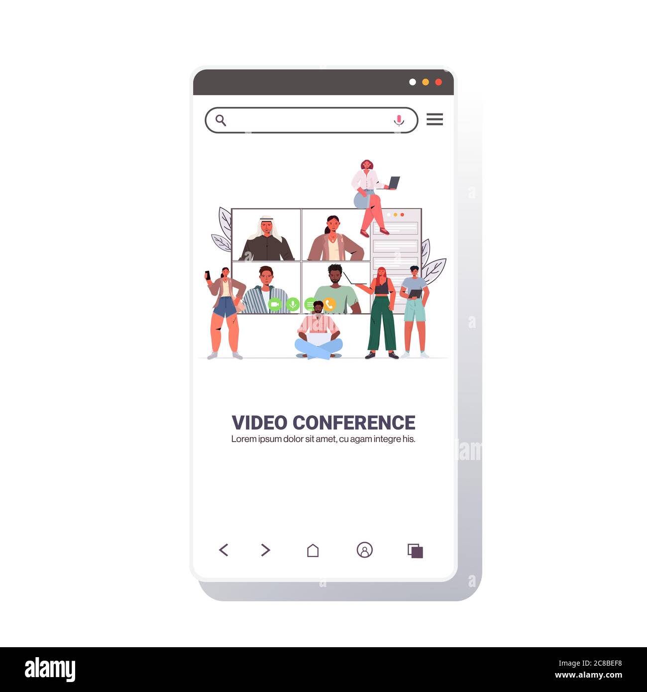 mix di persone che chattano durante la videochiamata amici che hanno una conferenza online meeting comunicazione concetto smartphone schermo app mobile copia spazio illustrazione vettoriale Illustrazione Vettoriale