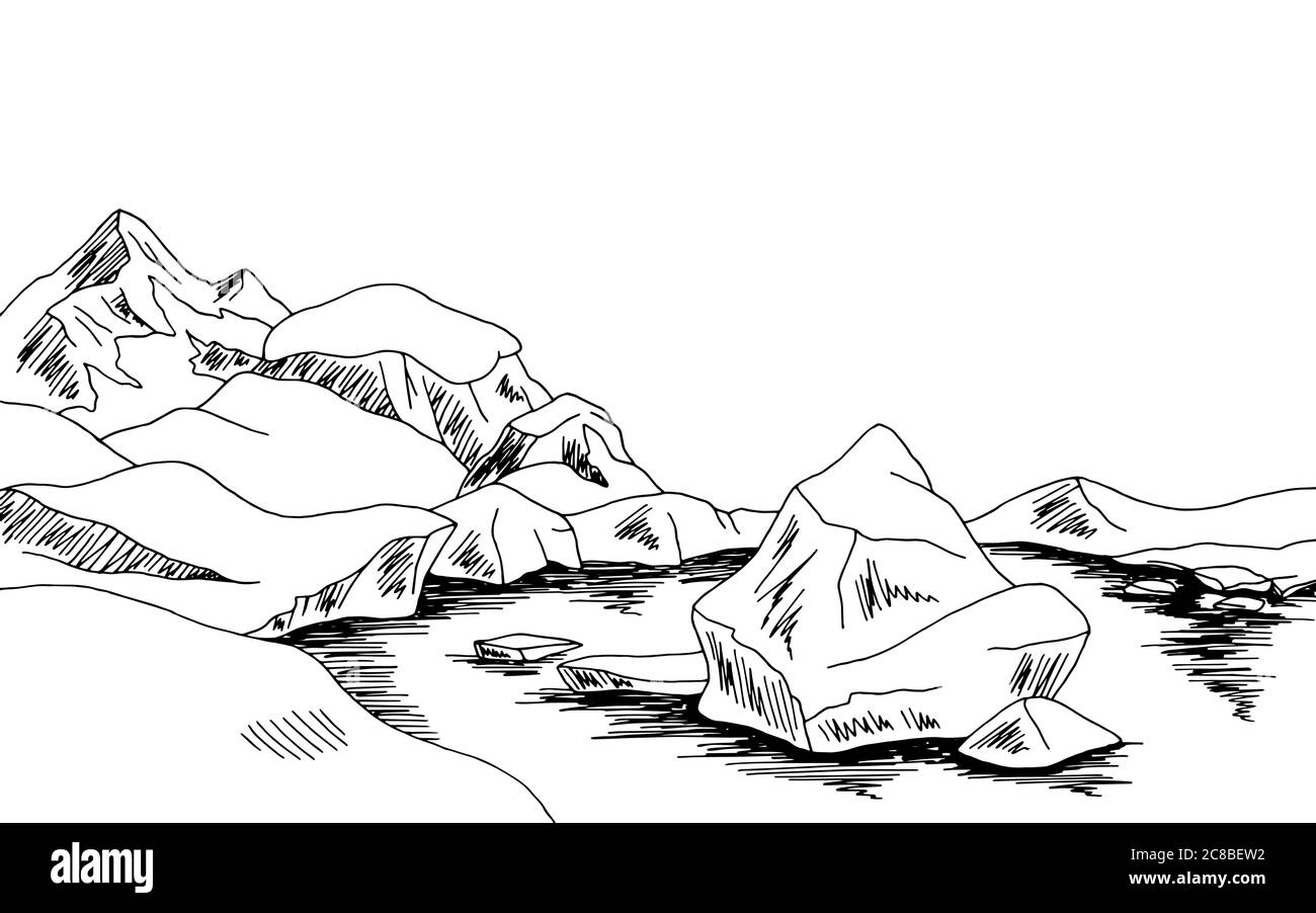 Antartide Sea iceberg grafico bianco nero illustrazione vettore Illustrazione Vettoriale