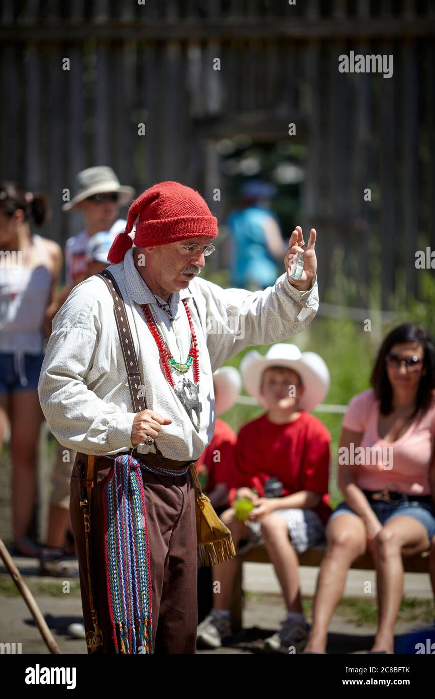 Una guida storica che insegna e illustra come la vita era di nuovo in Canada agli inizi del 1800 come un Fur Trader. Foto Stock