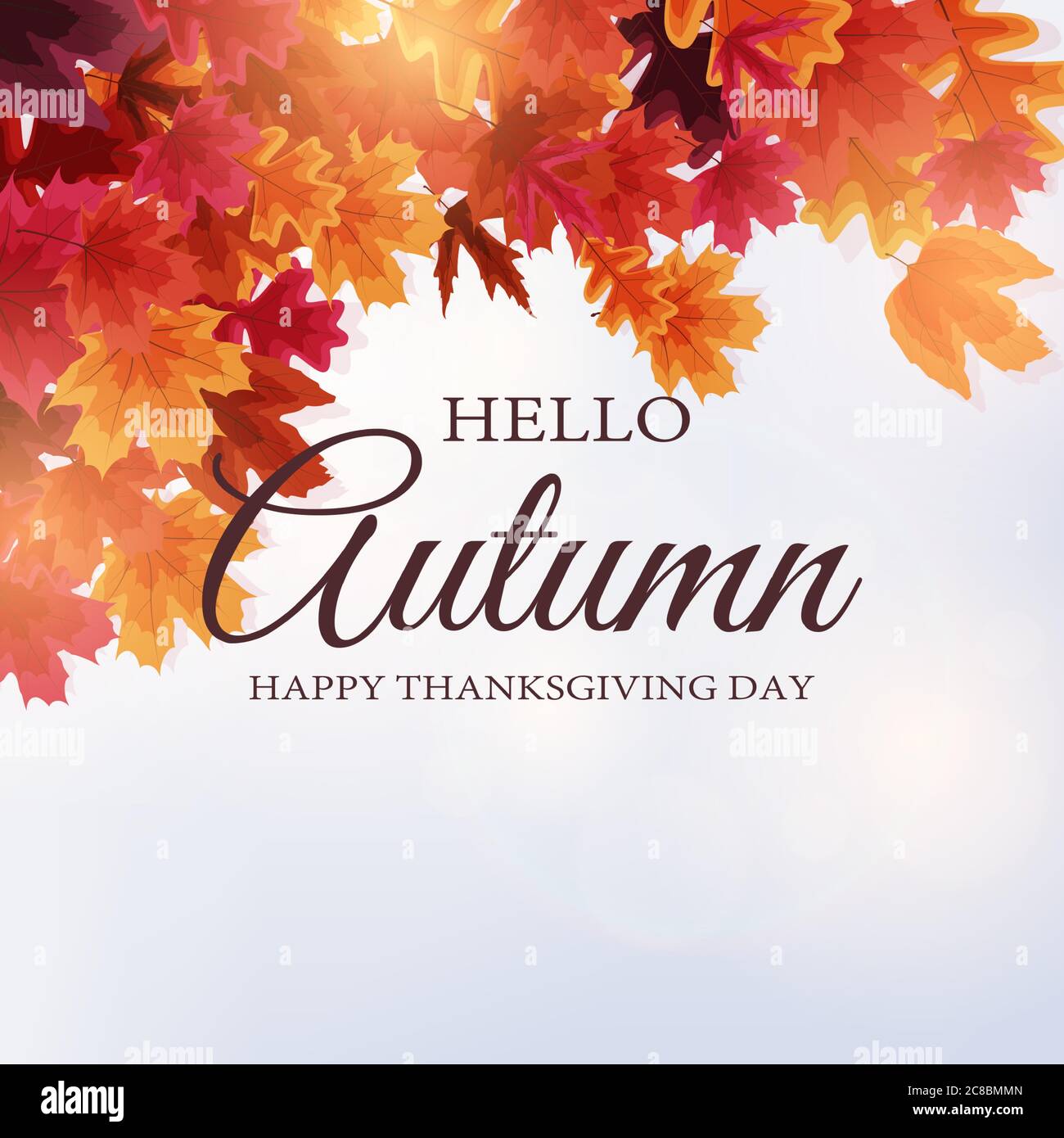 Ciao autunno. Felice giorno del Ringraziamento sfondo con foglie cadenti. Illustrazione vettoriale Illustrazione Vettoriale