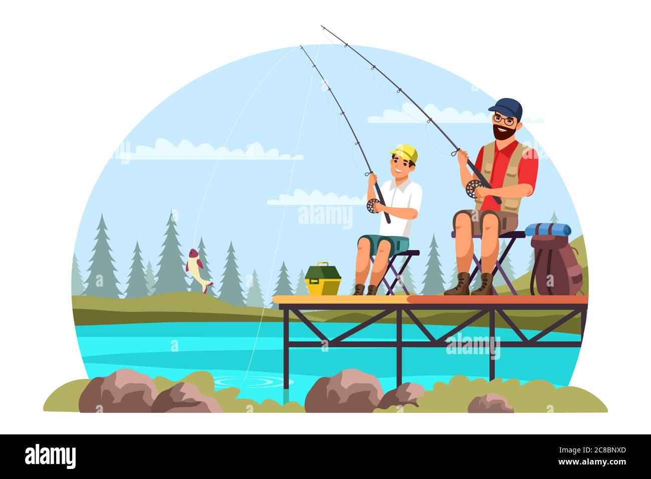 Vettore caratteri padre e figlio campeggio viaggio Illustrazione Vettoriale