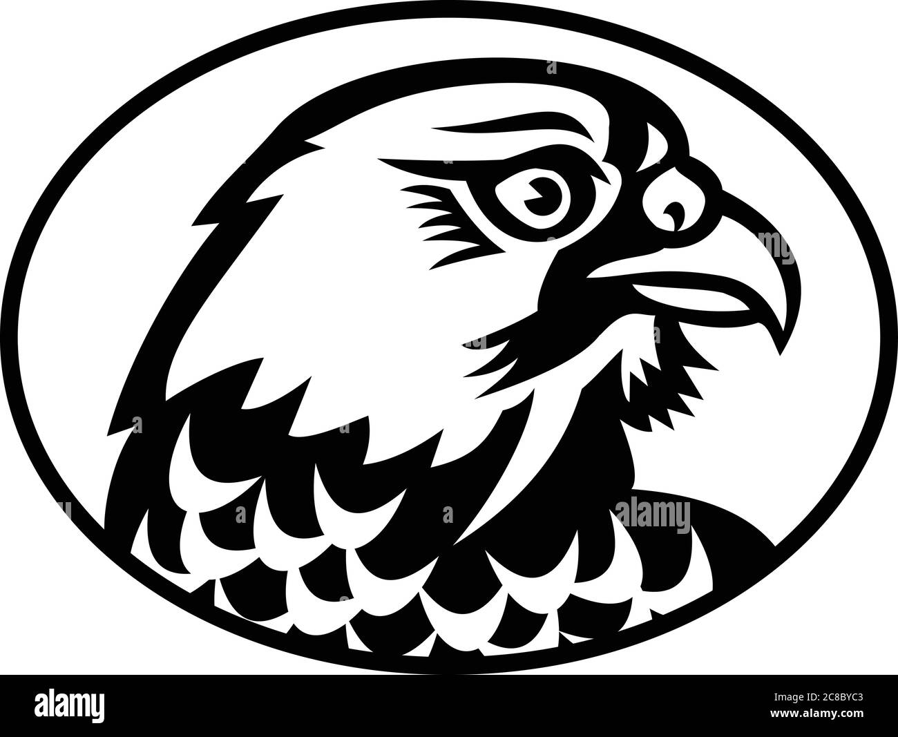 Mascot illustrazione di testa di un falco peregrino o il falco d'anatra in Nord America, un uccello di preda della famiglia Falconidae, visto da lato su isolo Illustrazione Vettoriale
