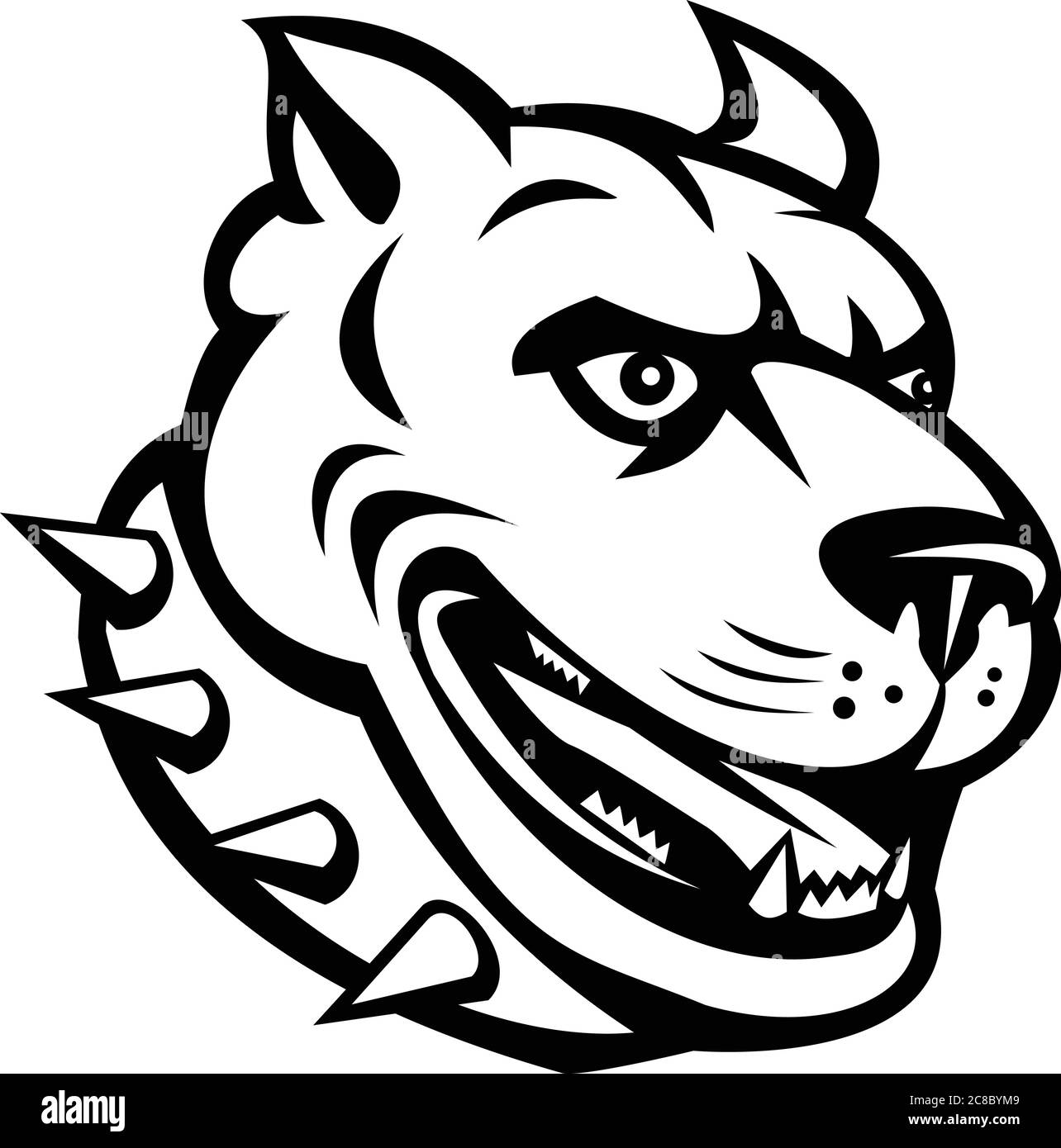 Mascot illustrazione di testa di un terrier o pitbull americano di buca, un tipo di cane disceso da bulldog e terrier, con collare visto da lato Illustrazione Vettoriale