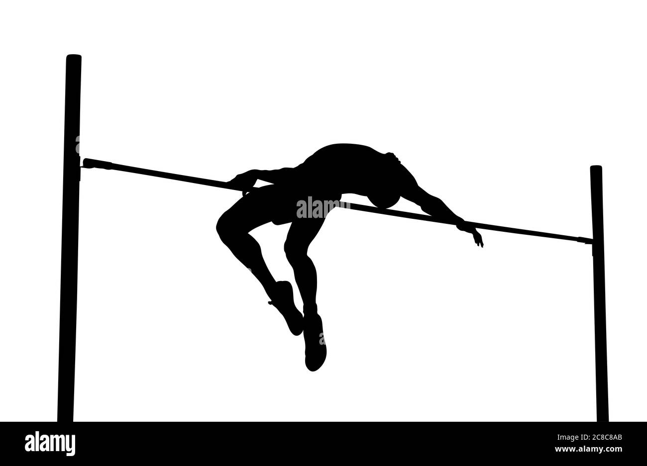 il salto in alto è un evento su pista e sul campo. atleta uomo silhouette nera Foto Stock
