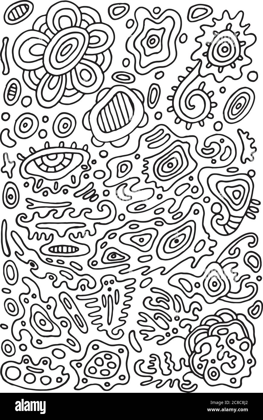 Pagina da colorare psichedelica Doodle con ornamenti astratti. Illustrazione vettoriale Illustrazione Vettoriale