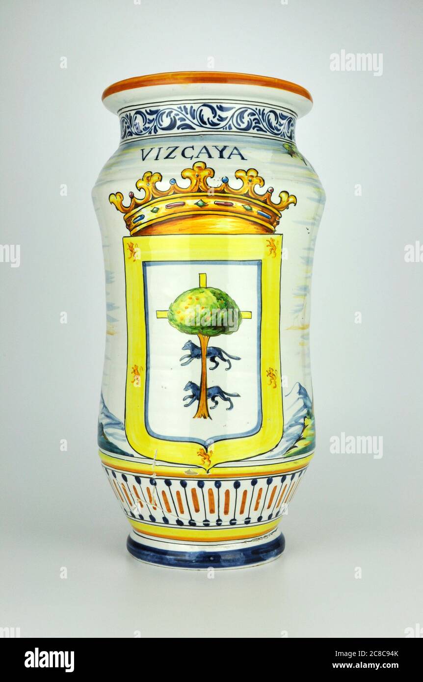 MAVE Talavera de la Reina Spagnolo maiolica Vizcaya Biscay Albarello Ceramica Foto Stock