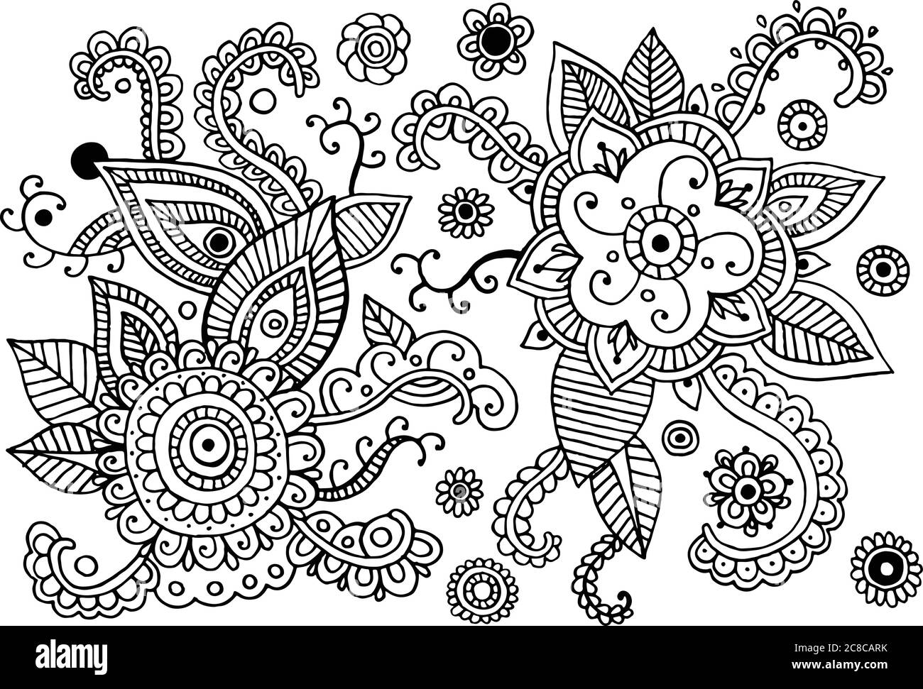 Set di elementi per doodle Mehndi. Collezione grafica - pagina da colorare per adulti. Illustrazione vettoriale Illustrazione Vettoriale