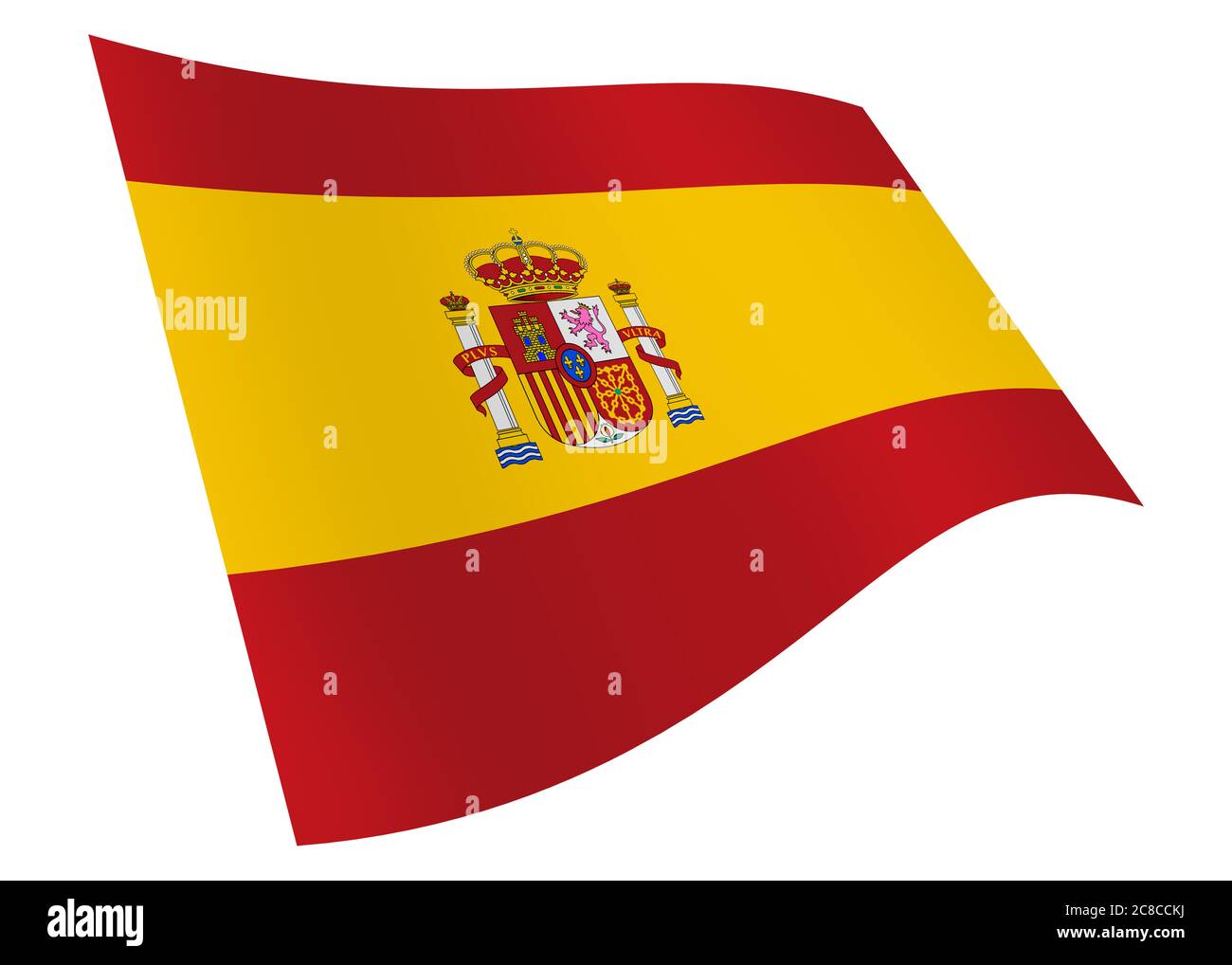 Spagna bandiera ondulata grafica isolata su bianco con tracciato di ritaglio 3d illustrazione rosso giallo cresta Foto Stock