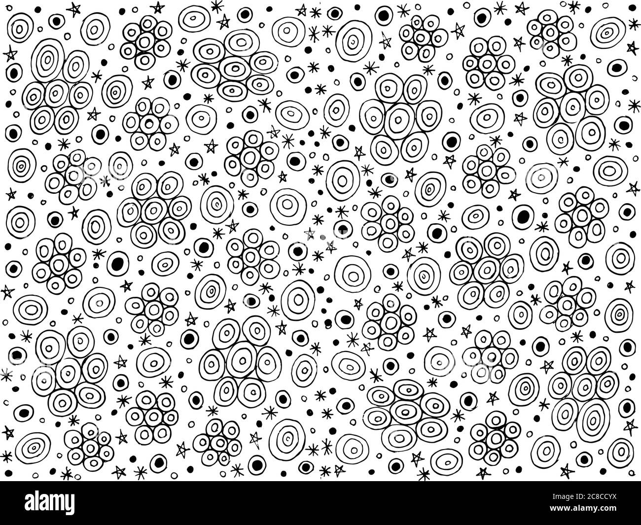Starry notte - pagina di colorazione doodle e sfondo. Disegno dell'inchiostro Illustrazione Vettoriale