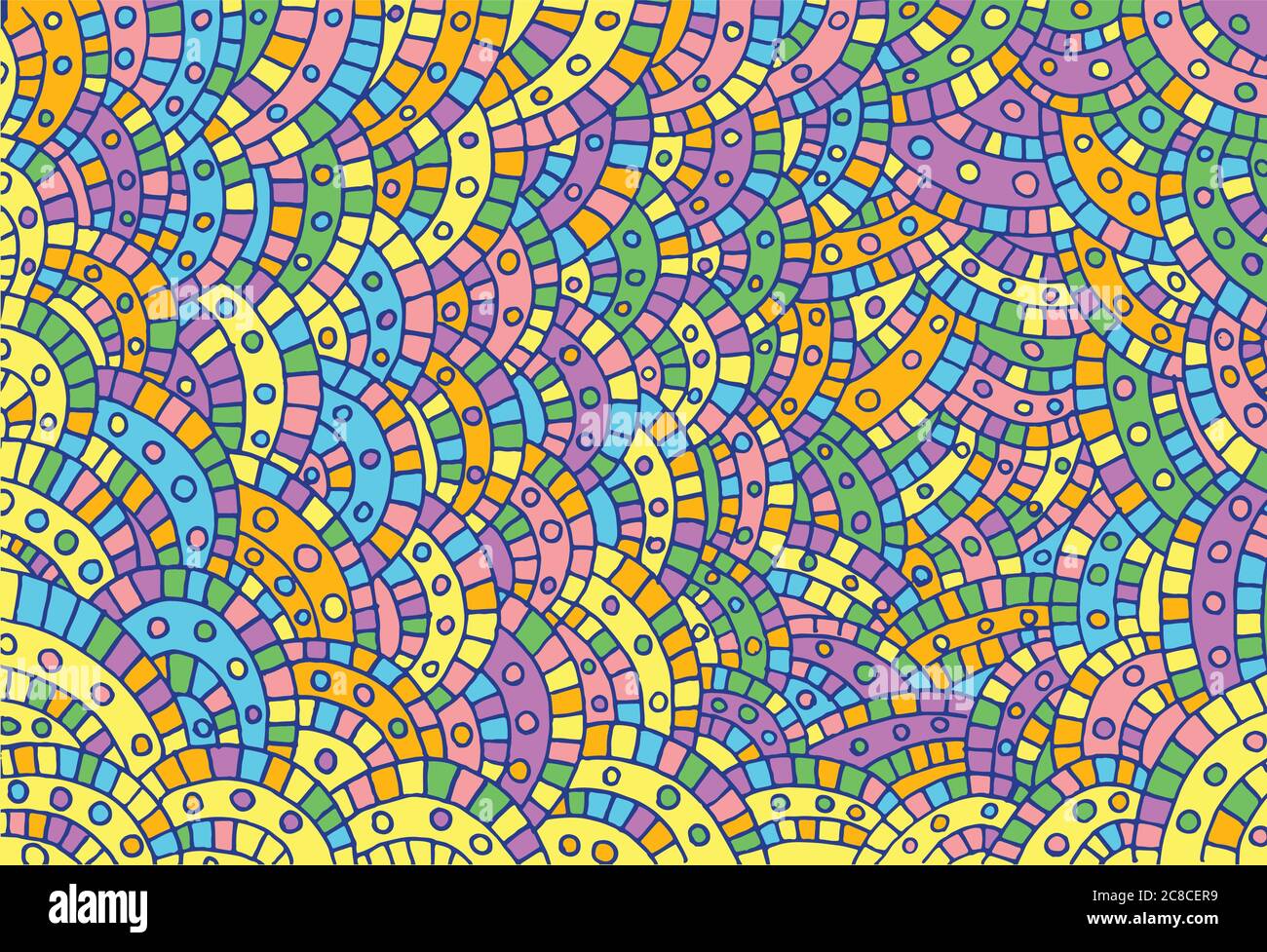 Cerchi, onde e strisce colorate al neon. Disegno grafico Doodle Illustrazione Vettoriale