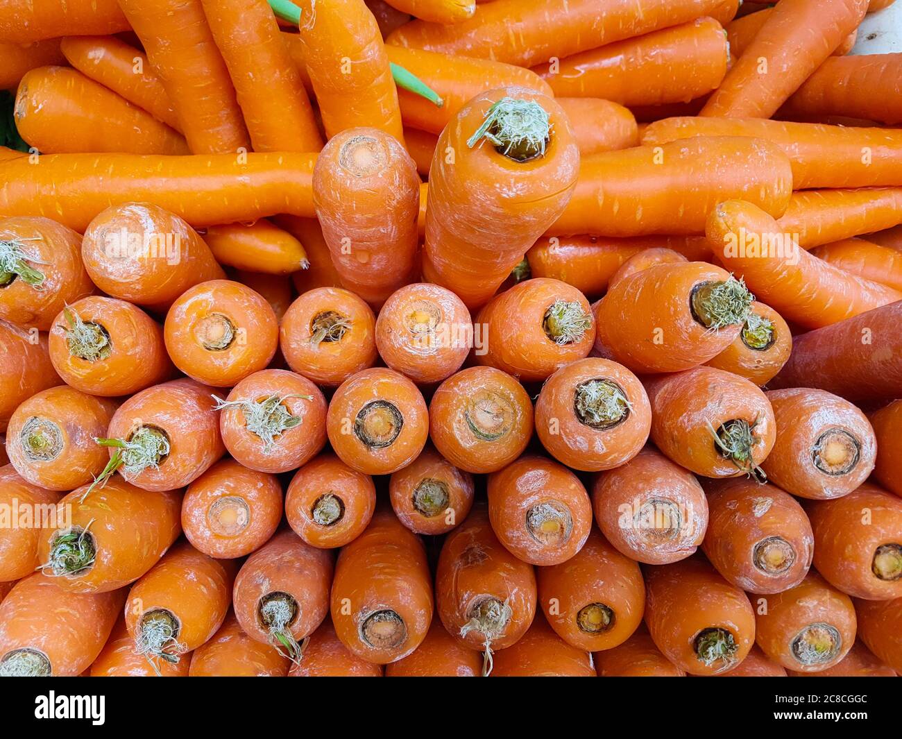Full Frame Shot di carote impilate insieme Foto Stock