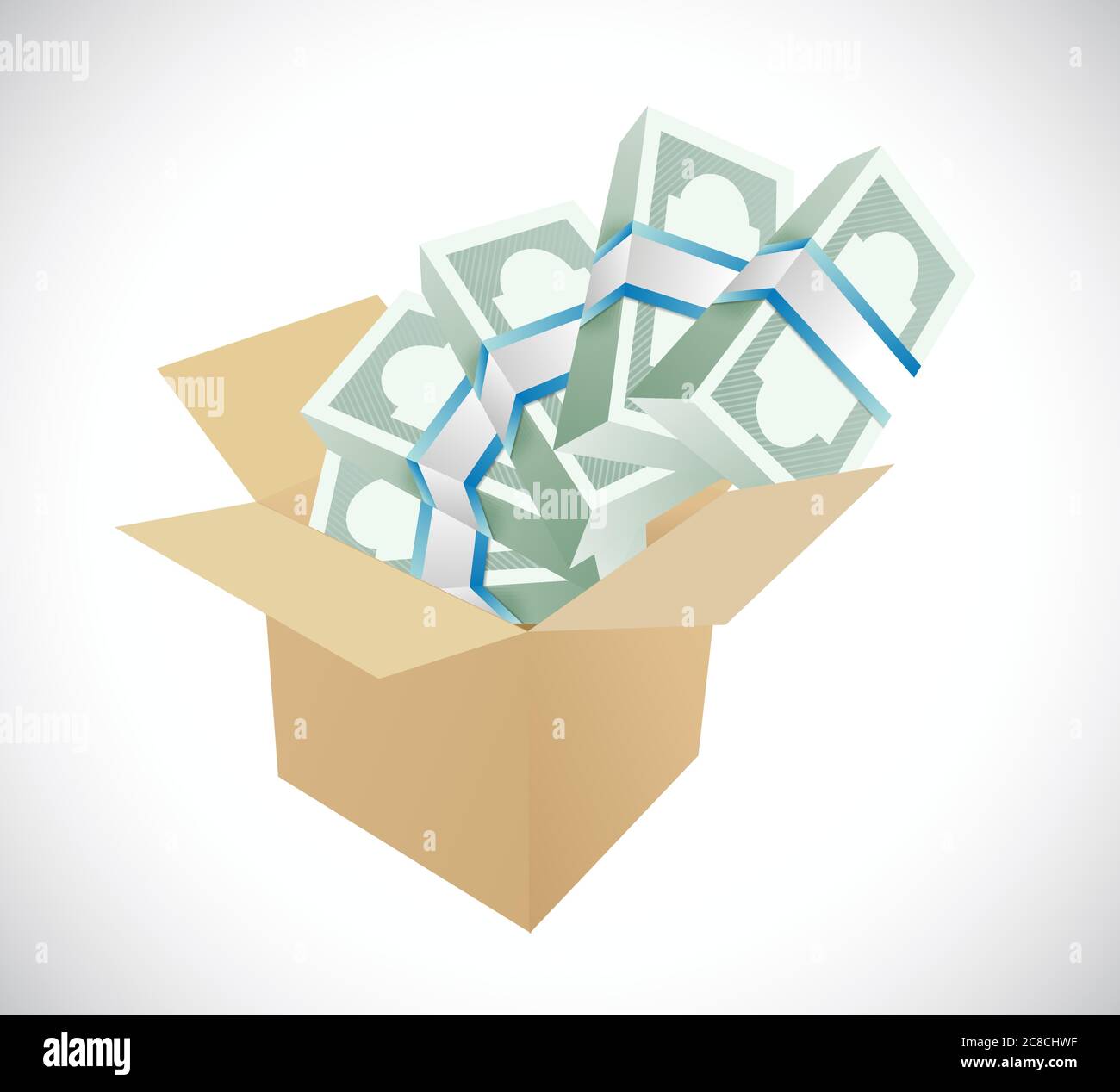 Box pieno di denaro illustrazione disegno su uno sfondo bianco Illustrazione Vettoriale