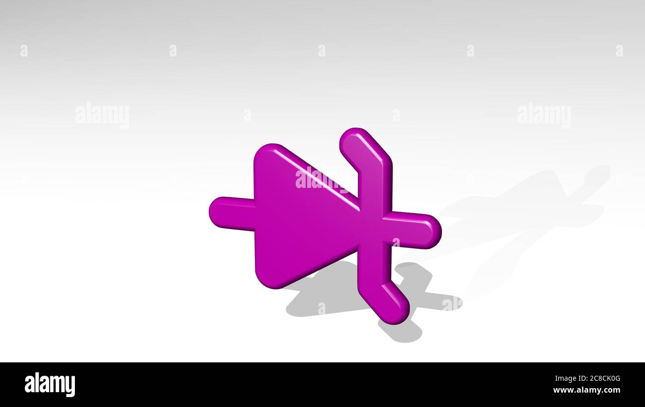 diodo zener elettronico da una prospettiva con l'ombra. Una scultura spessa realizzata in materiali metallici di rendering 3D, illustrazione e computer Foto Stock