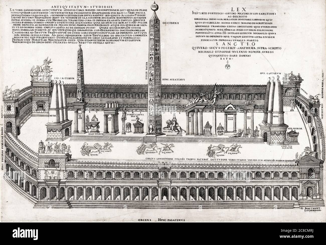 Il Circo massimo nell'antica Roma, uno stadio romano di corse dei Chariot, incisione di Nicolas Beatrizet dopo Pirro Ligorio, 1553 Foto Stock