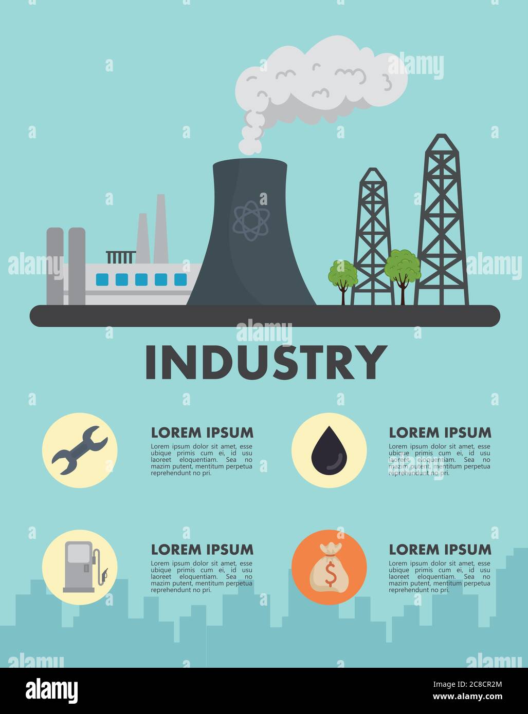 scena e icone degli impianti di produzione dell'industria energetica Illustrazione Vettoriale