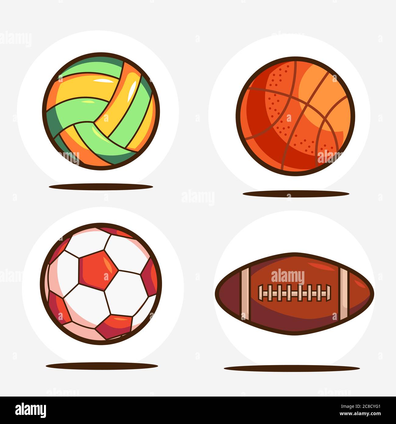 Set di attrezzature sportive. Pallavolo, Basket, Calcio e American Football Vector Illustrazione Vettoriale
