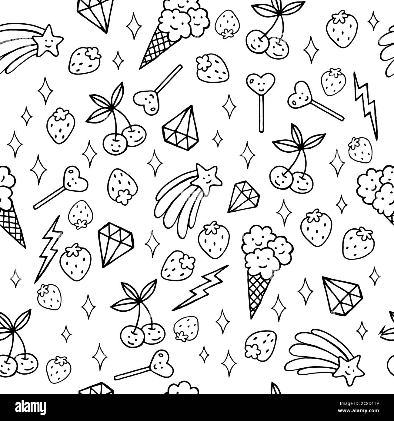Carino cibo, diamanti e stelle - pagina da colorare con motivo senza  giunture. Arte di disegno di Doodle Immagine e Vettoriale - Alamy