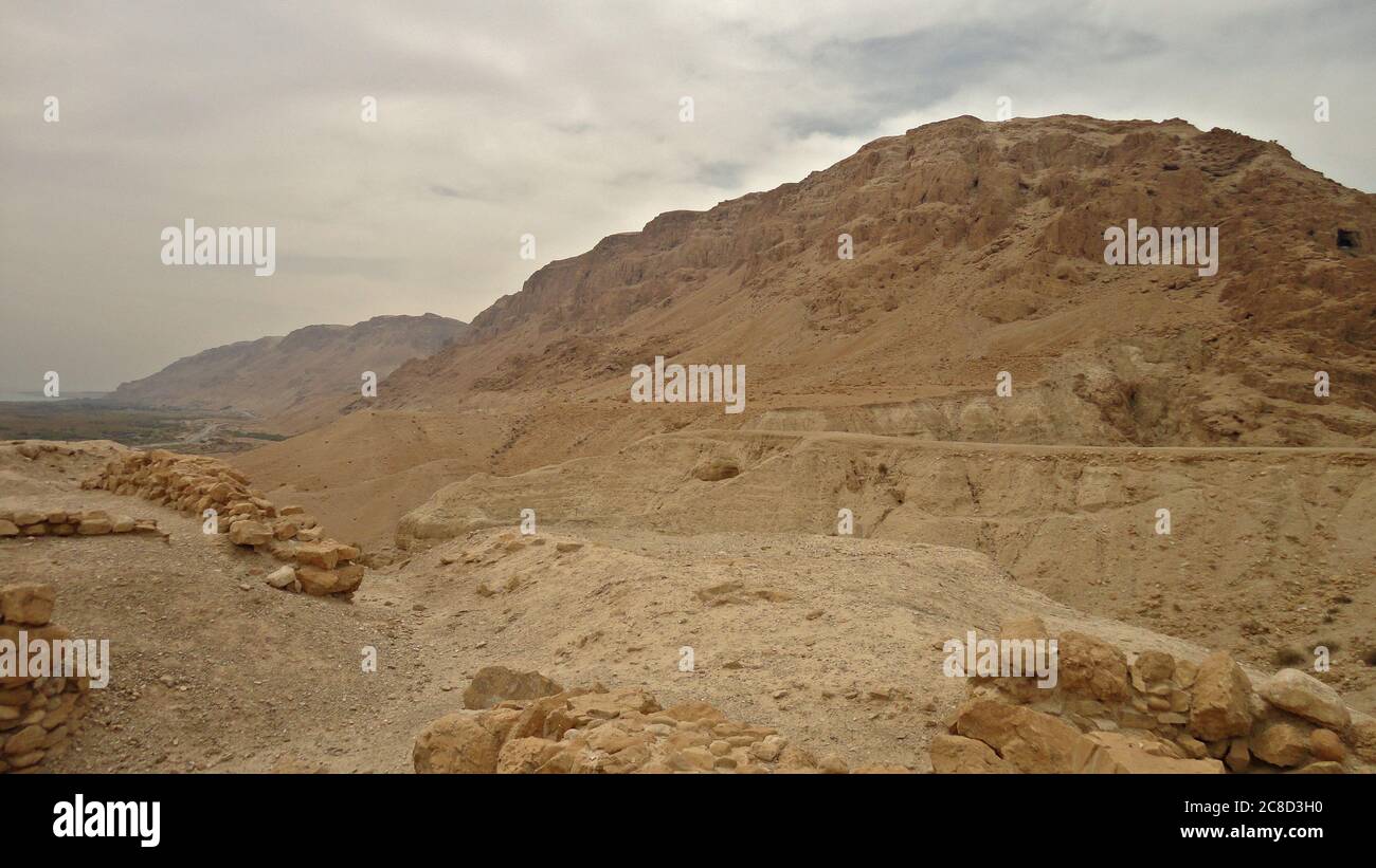Sito delle grotte di scorrimento del Mar Morto, Qumran, Israele Foto Stock