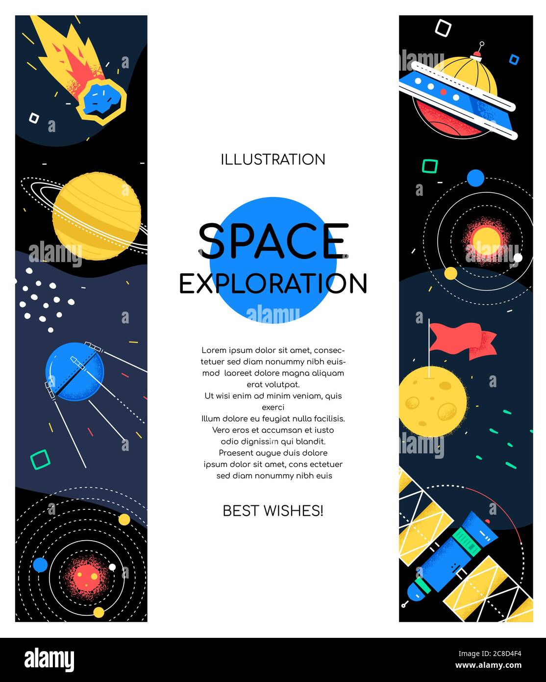 Esplorazione dello spazio - banner dal design moderno e piatto Illustrazione Vettoriale