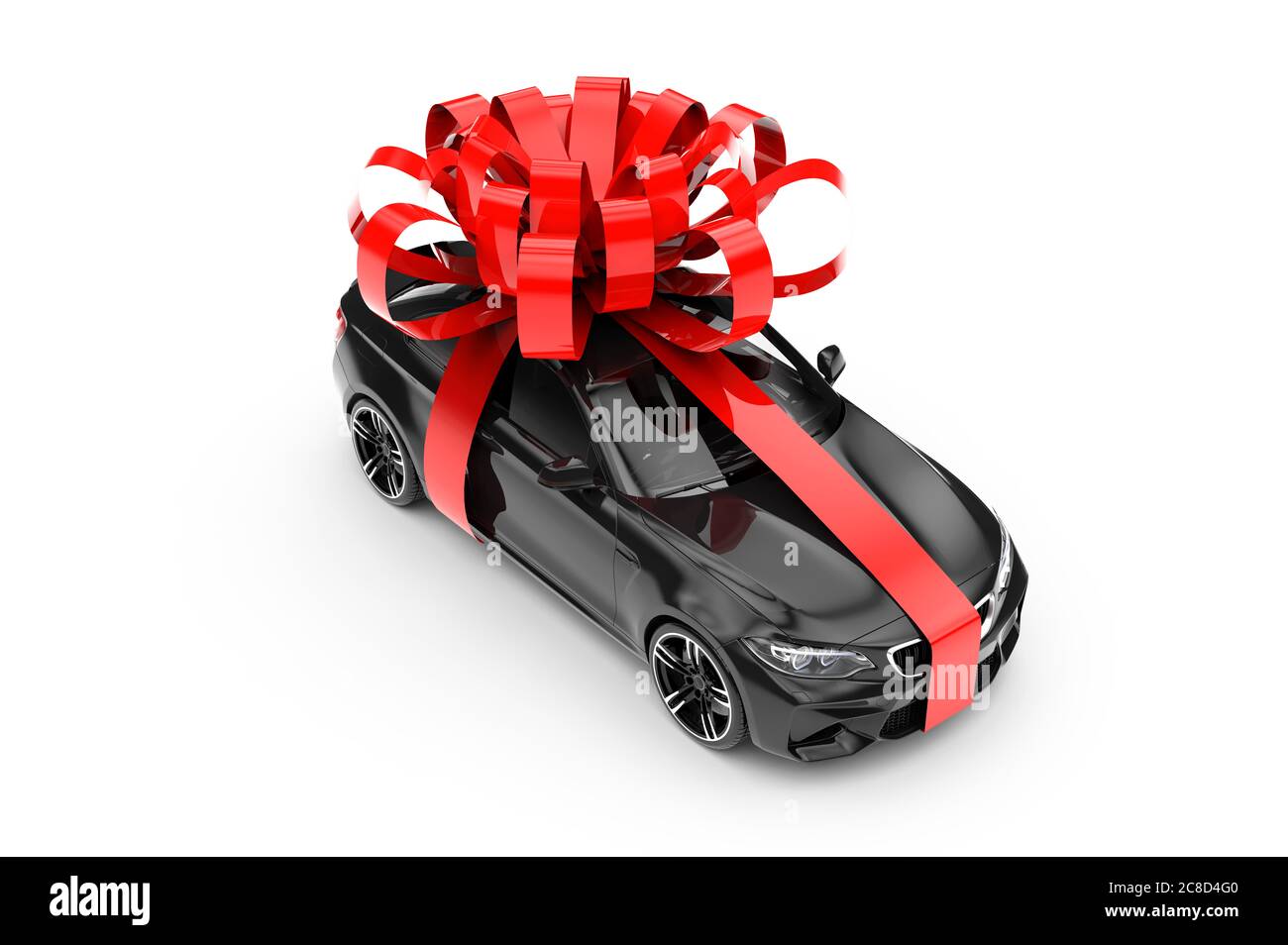 Una generica e senza marchio moderna auto sportiva nera con nastro: Illustrazione 3D Foto Stock