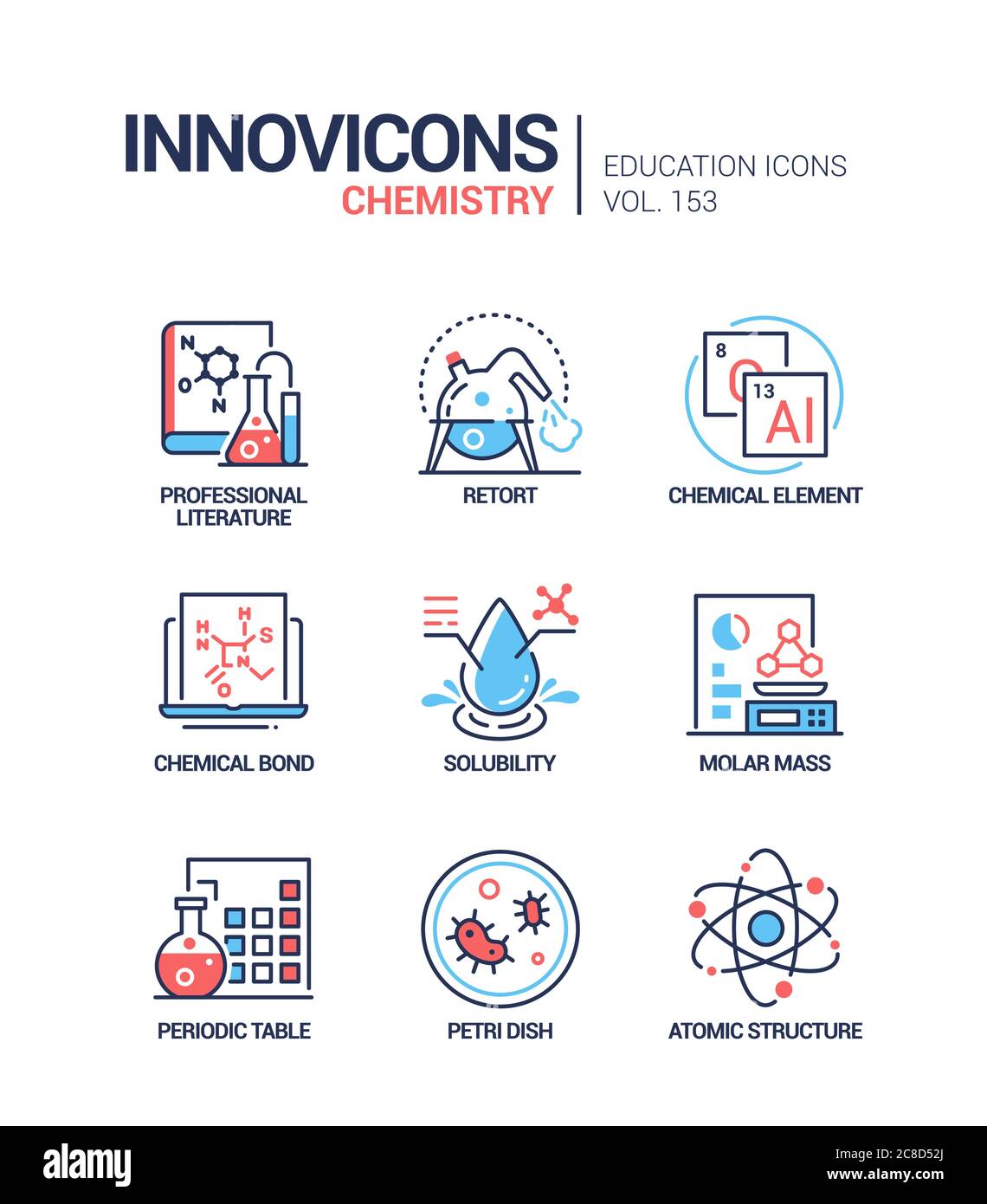 Chimica - Set di icone di stile moderno per il design delle linee Illustrazione Vettoriale