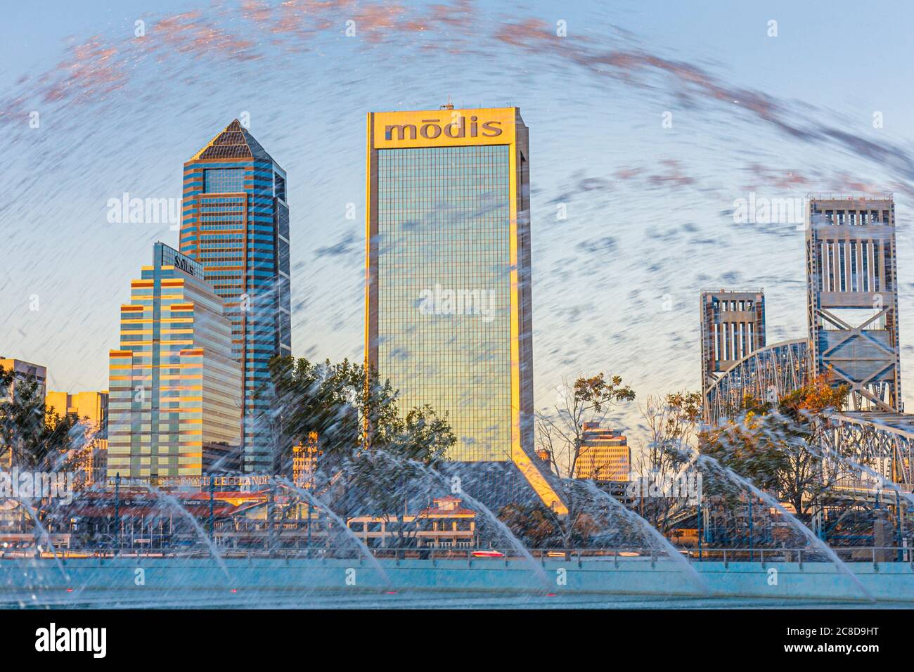 Jacksonville Florida,centro,città,skyline,MODIS edificio,immobiliare commerciale,quartiere,grattacielo alto grattacieli edificio edifici Waterfro Foto Stock