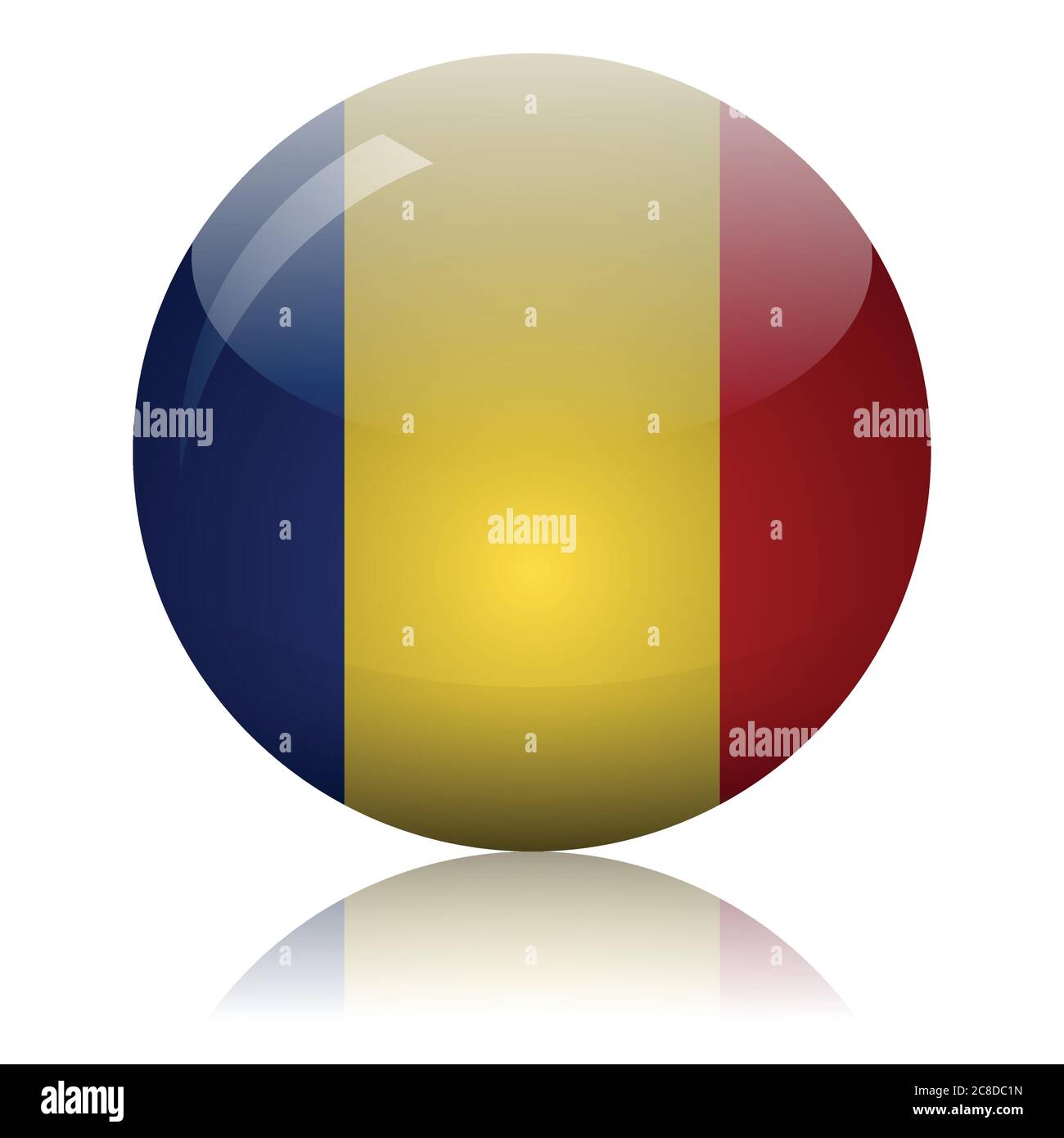 Bandiera rumena palla di vetro sulla superficie dello specchio luminoso illustrazione vettoriale Illustrazione Vettoriale