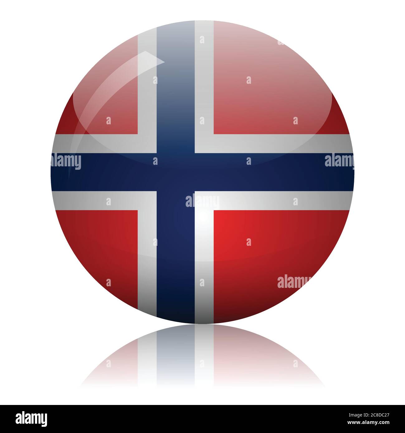 Bandiera norvegese sfera di vetro su superficie di specchio luminoso illustrazione vettoriale Illustrazione Vettoriale