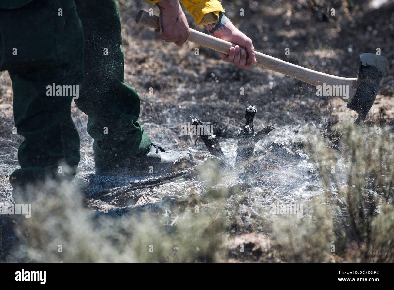 Circa 40 cittadini-Solder dell'Idaho sono ora dotati delle conoscenze e dell'addestramento per combattere gli incendi di selvaggina, mentre la Guardia Nazionale dell'Idaho ha ospitato il suo primo corso di addestramento di pompiere nella zona di Gowen Field, Idaho, dal 15-19 giugno al 22 giugno 26 2020. Sebbene i reparti antincendio del Gowen Field e del Orchard Combat Training Center dispongano di vigili del fuoco qualificati, questa è la prima volta che i corsi di cinque giorni vengono offerti ai non vigili del fuoco, consentendo loro di ottenere una carta di qualifica per incidenti, comunemente nota come certificazione Red Card. (STATI UNITI Air National Guard ph Foto Stock