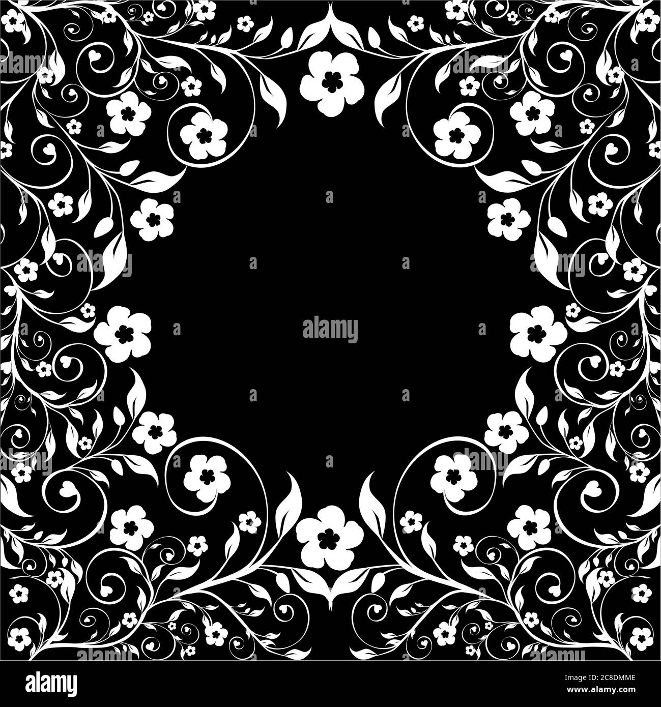 Illustrazione vettoriale di un ornamento floreale su sfondo nero Illustrazione Vettoriale