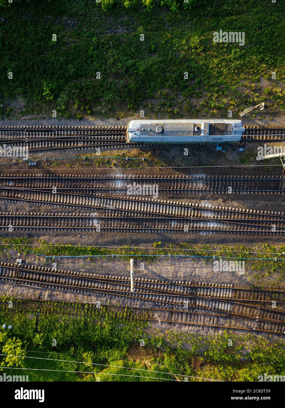 Russia, Leningrado Oblast, Tikhvin, vista aerea della locomotiva stazionaria Foto Stock