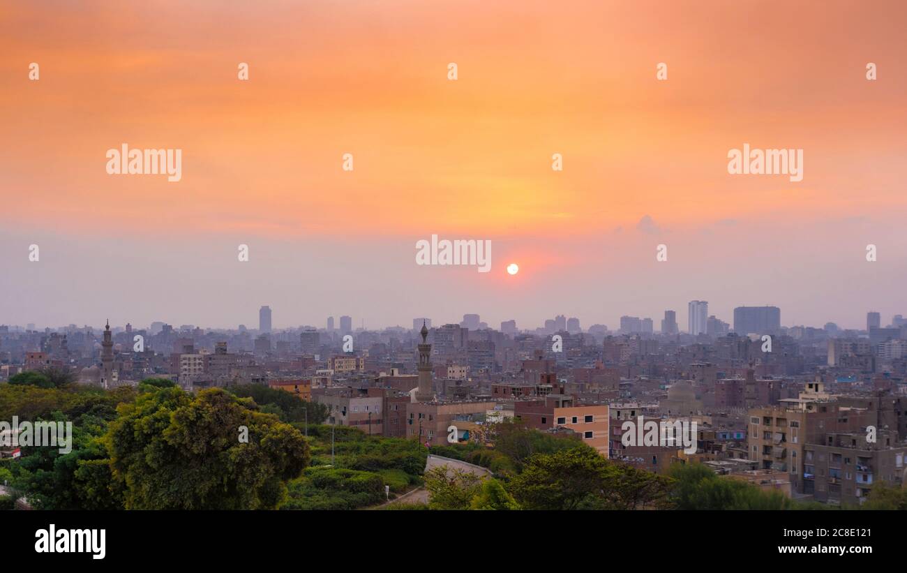Egitto, Cairo Governatorato, Cairo, tramonto visto dal parco al-Azhar Foto Stock
