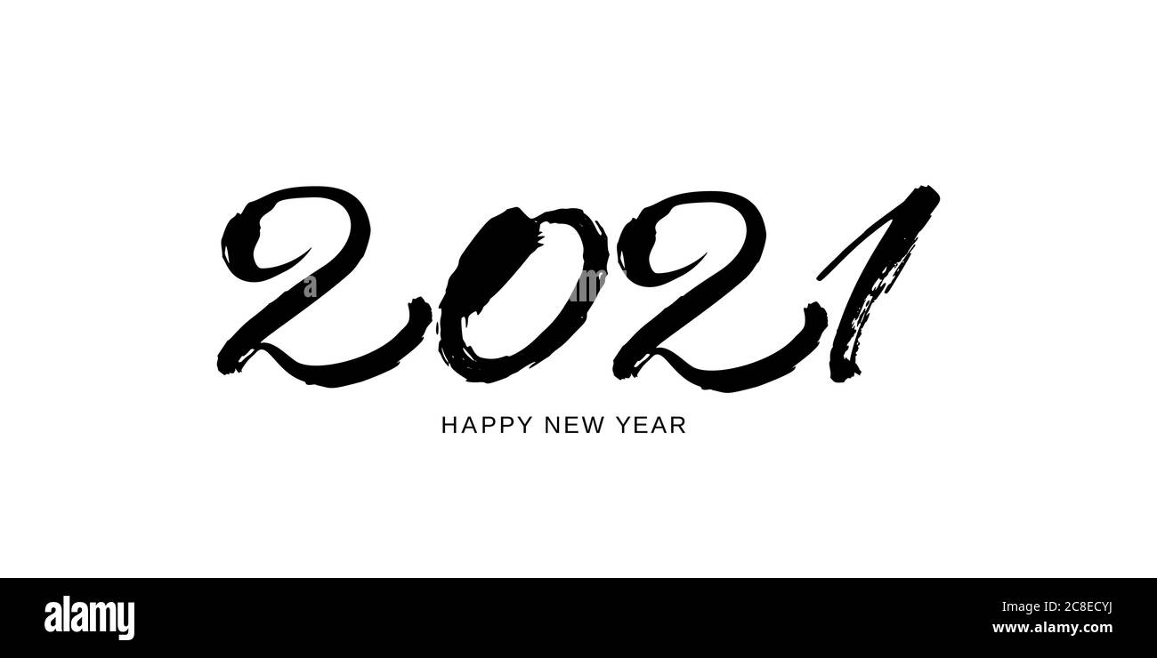 modello di design 2021 per il nuovo anno in bianco e nero. Carta con inchiostro e pennello Illustrazione Vettoriale