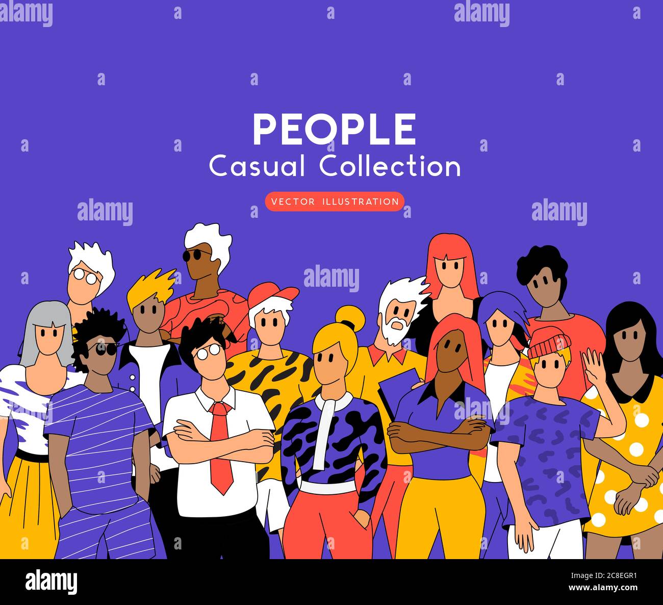 Un grande gruppo di persone informali e rilassanti. Illustrazione del vettore di squadra e della comunità. Illustrazione Vettoriale