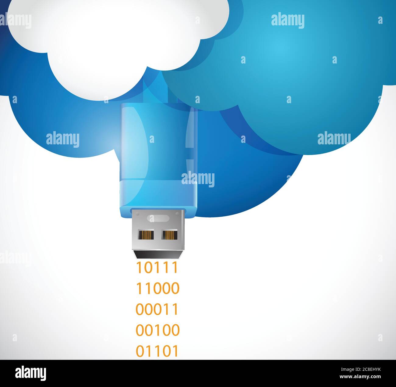 Invio di informazioni dal cloud. Disegno di illustrazione su sfondo bianco Illustrazione Vettoriale