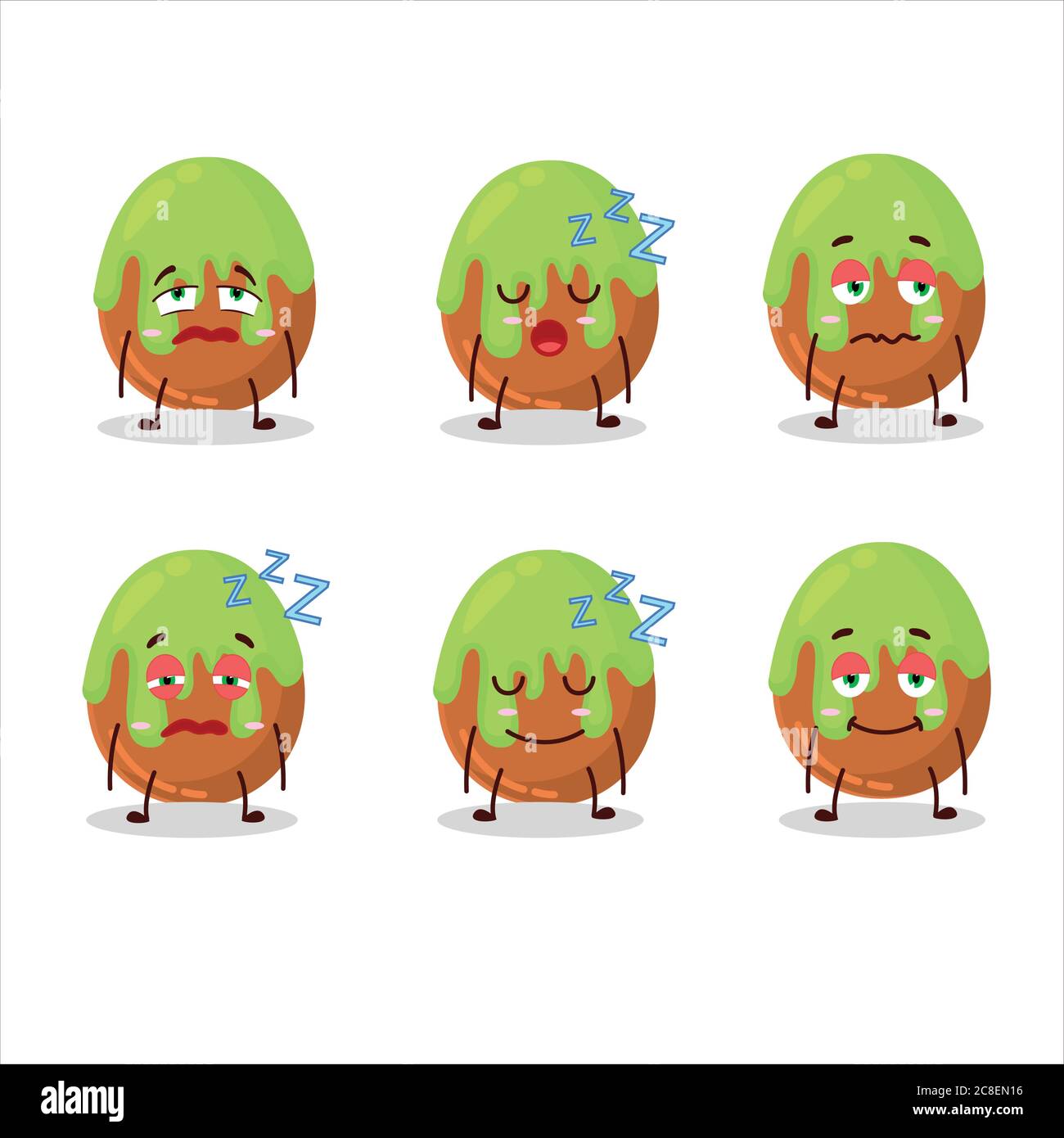 Personaggio cartoon di caramella verde cioccolato con espressione sonnolenta Illustrazione Vettoriale