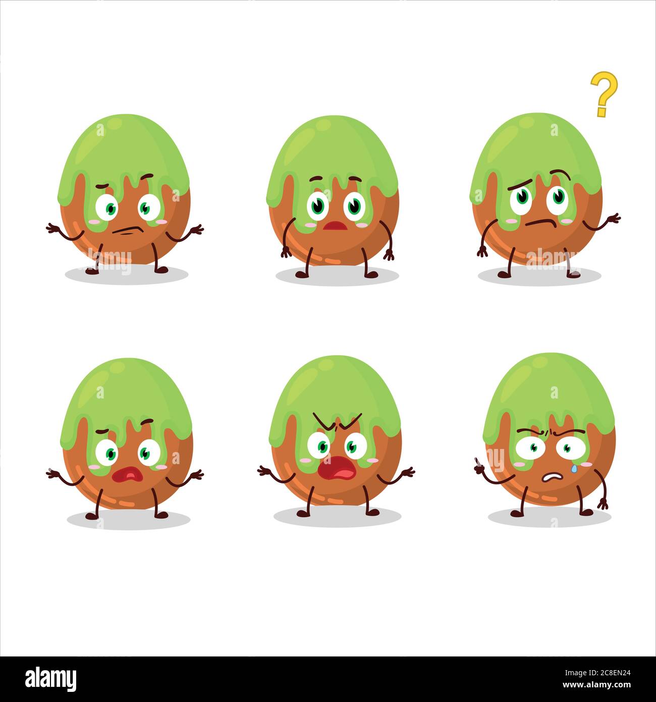 Personaggio cartoon di caramella verde cioccolato con che espressione Illustrazione Vettoriale