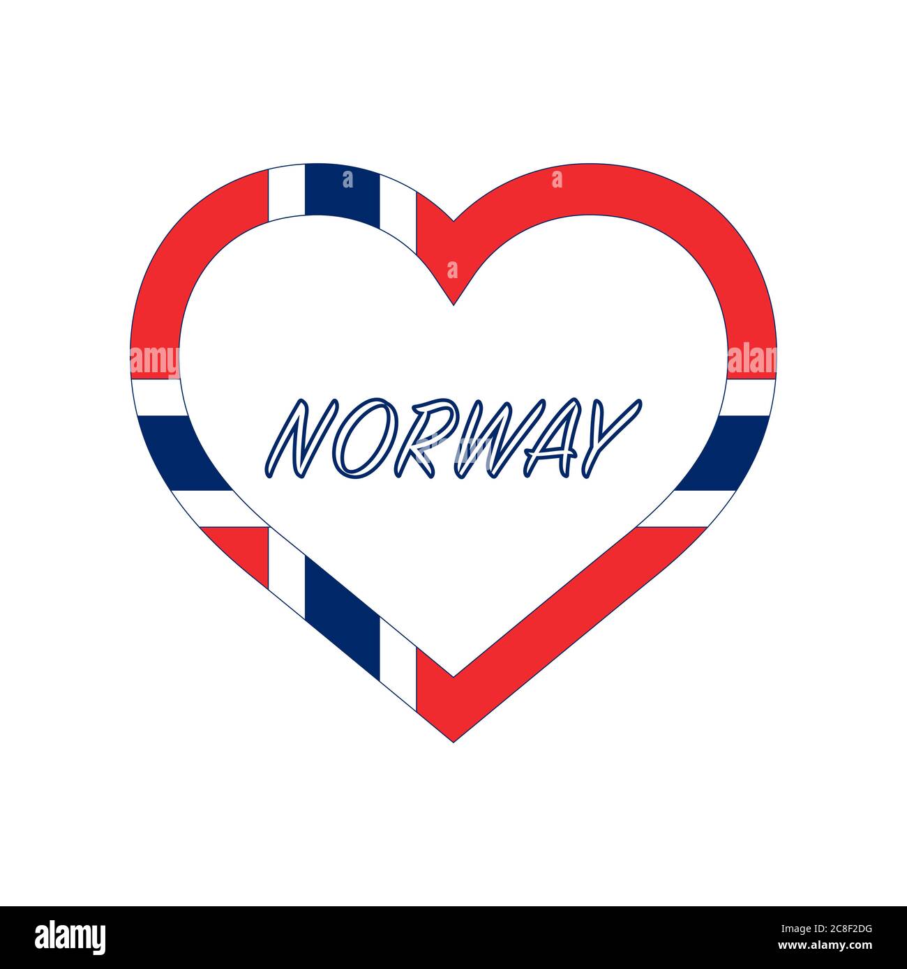Bandiera norvegese nel cuore. Amo il mio paese. Segno. Illustrazione vettoriale di stock isolata su sfondo bianco. Illustrazione Vettoriale