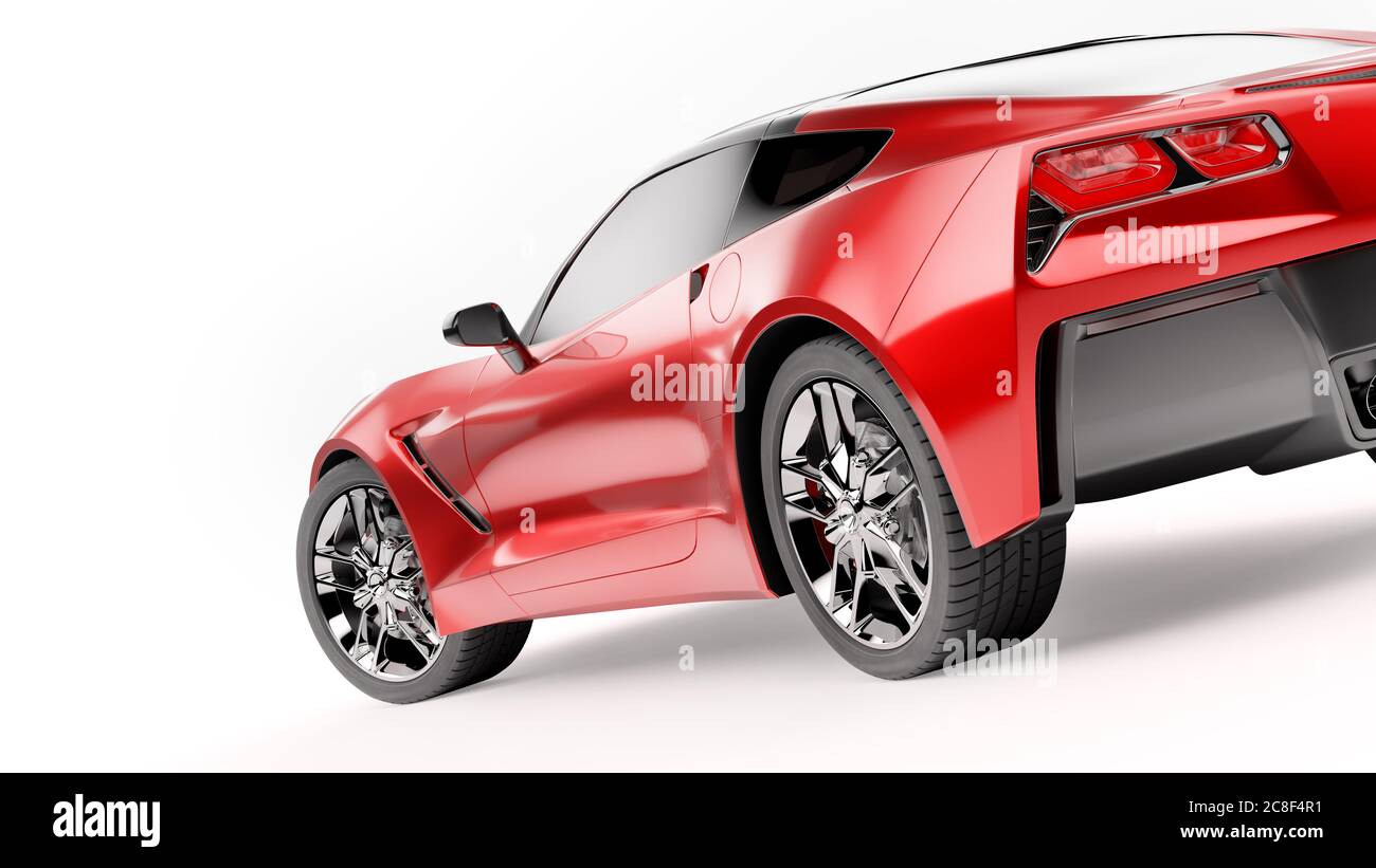 Vista posteriore di un'auto SUV sportiva rossa isolata su sfondo bianco. Foto Stock