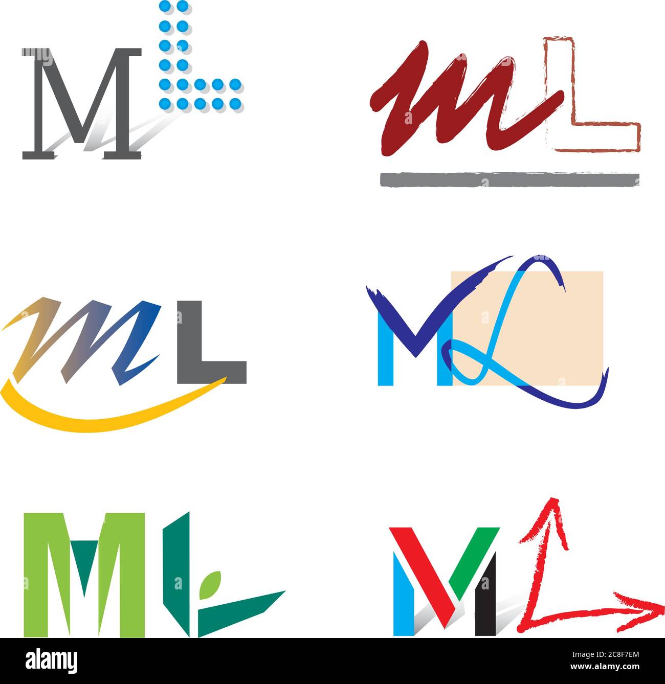 Set di elementi decorativi lettera M e L per il design del logo Illustrazione Vettoriale