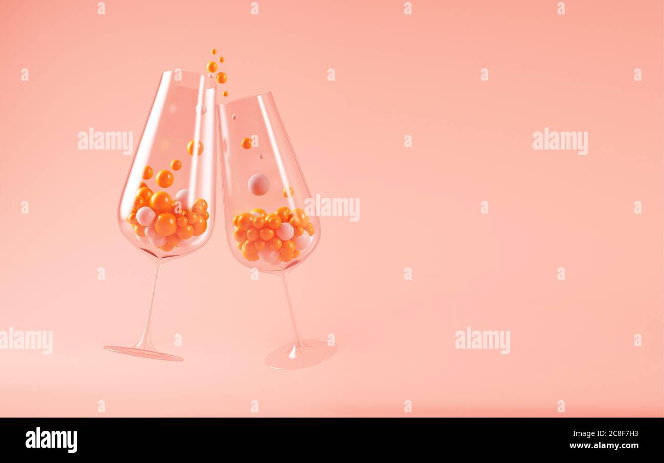 Due bicchieri da champagne con rendering 3d Foto Stock